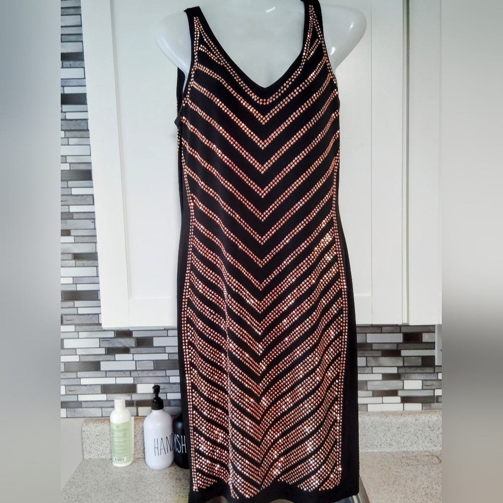 Carmen Marc Valvo Gold Studded Bodycon Cocktail Dress SZ- Petite M